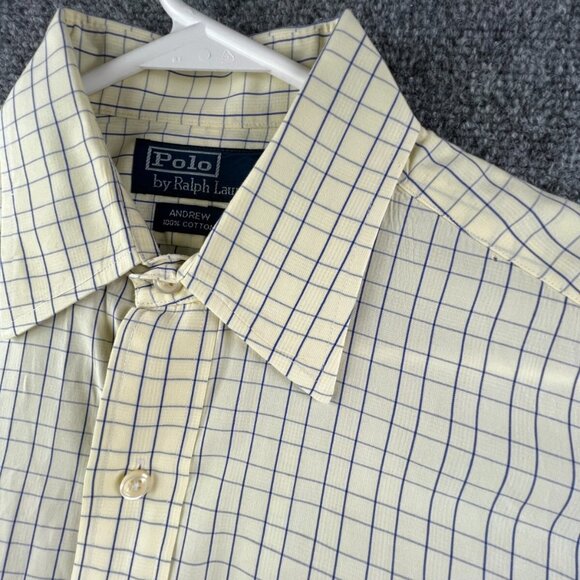 Polo Ralph Lauren Button Up Shirt Men Long Sleeve Yellow Blue 14.5 32/33 Andrew - Picture 7 of 15